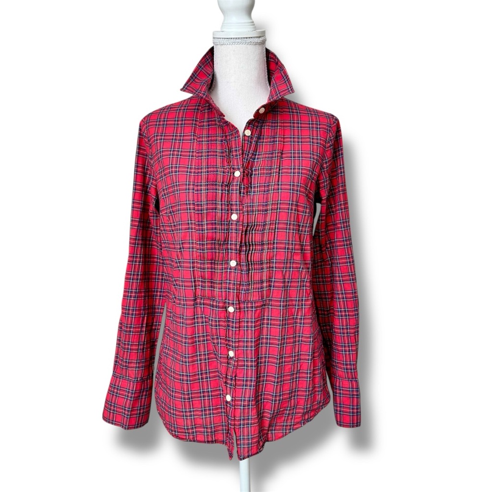 J.Crew Red Tartan Plaid Button-Down Shirt Women’s Size S Classic Cotton Top